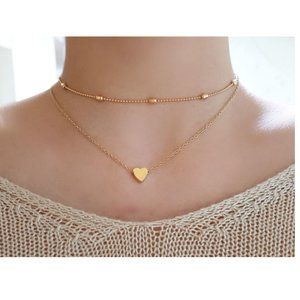Layered Heart Choker Necklace (Gold)